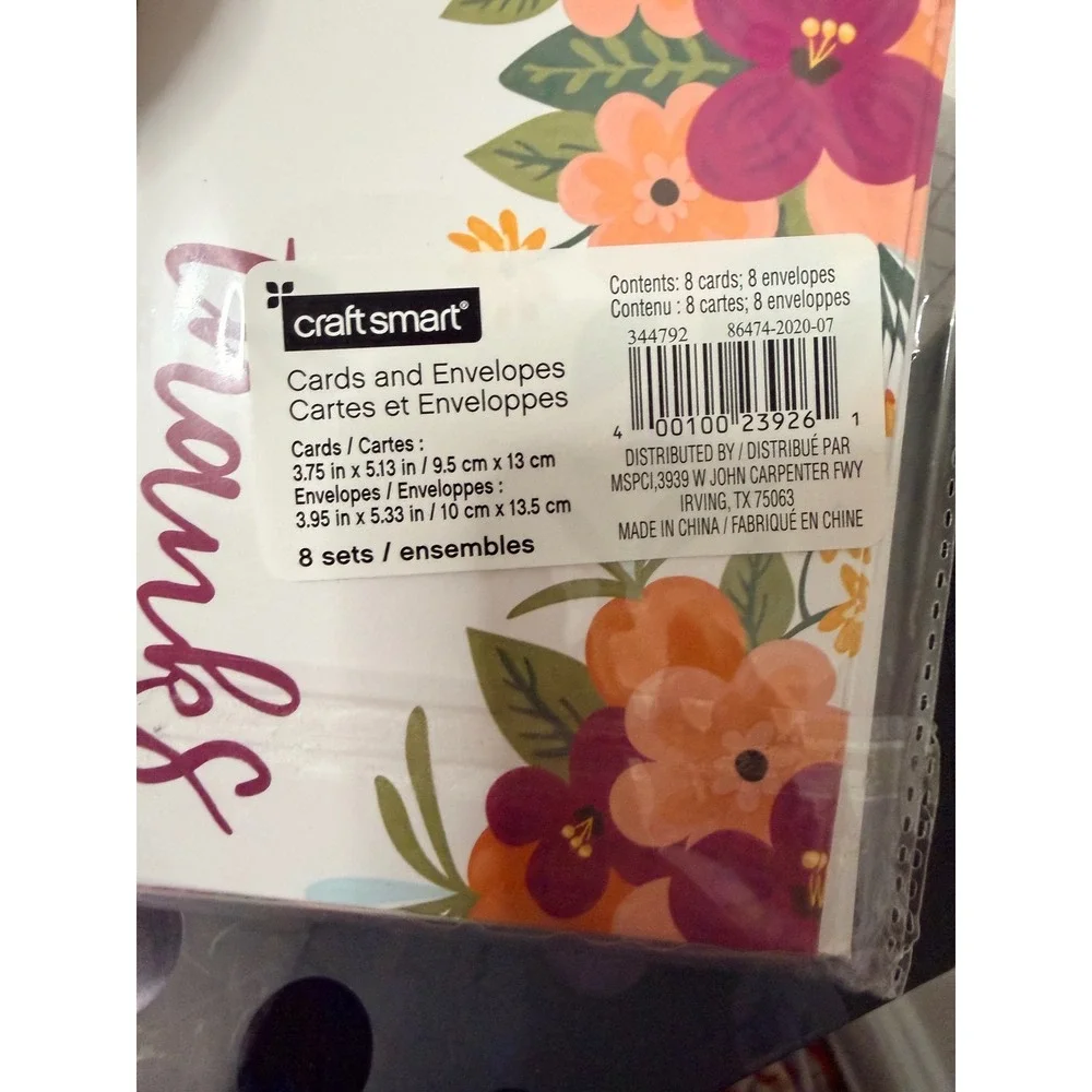 Mara-Mi‎ Craft Smart Thank You Cards Envelopes Bundle 66 Count Floral Gold Foil